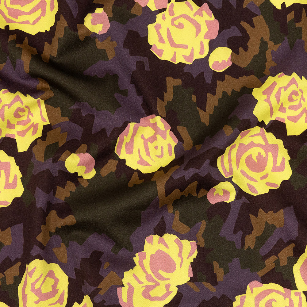 Mood Exclusive Yellow and Teak Camo Floral Incognito Stretch Cotton Sateen - Joann Fabrics