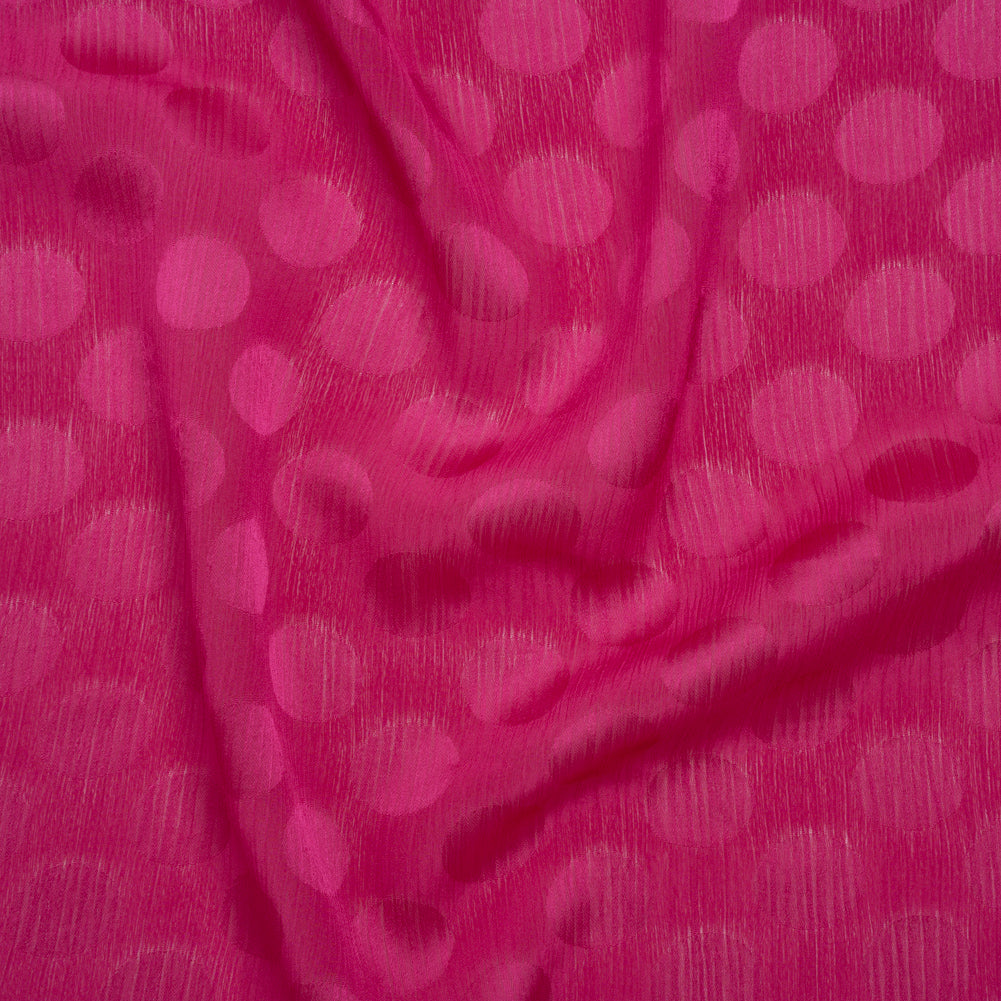 Crinkled Polyester Satin-Face Chiffon Jacquard - Fuchsia Polka Dots - Designer Deadstock - Joann Fabrics