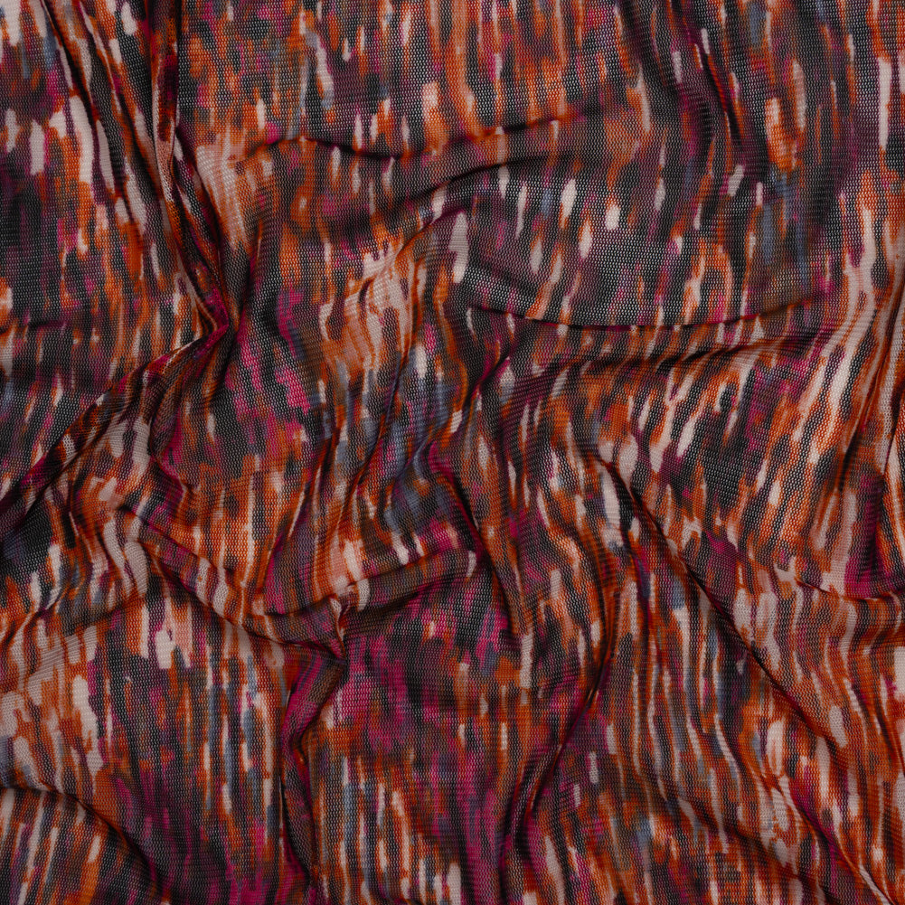 Stretch Polyester Mesh Print - Deep Magenta, Orange and White Striations - Designer Deadstock - Joann Fabrics