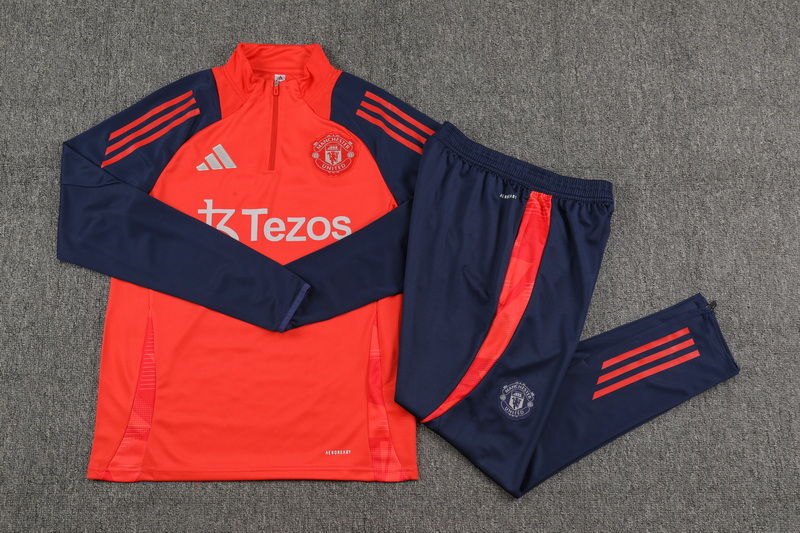 2024/2025 Manchester United Half-Pull Training Suit Red Blue Football Shirt 1:1 Thai Quality Set