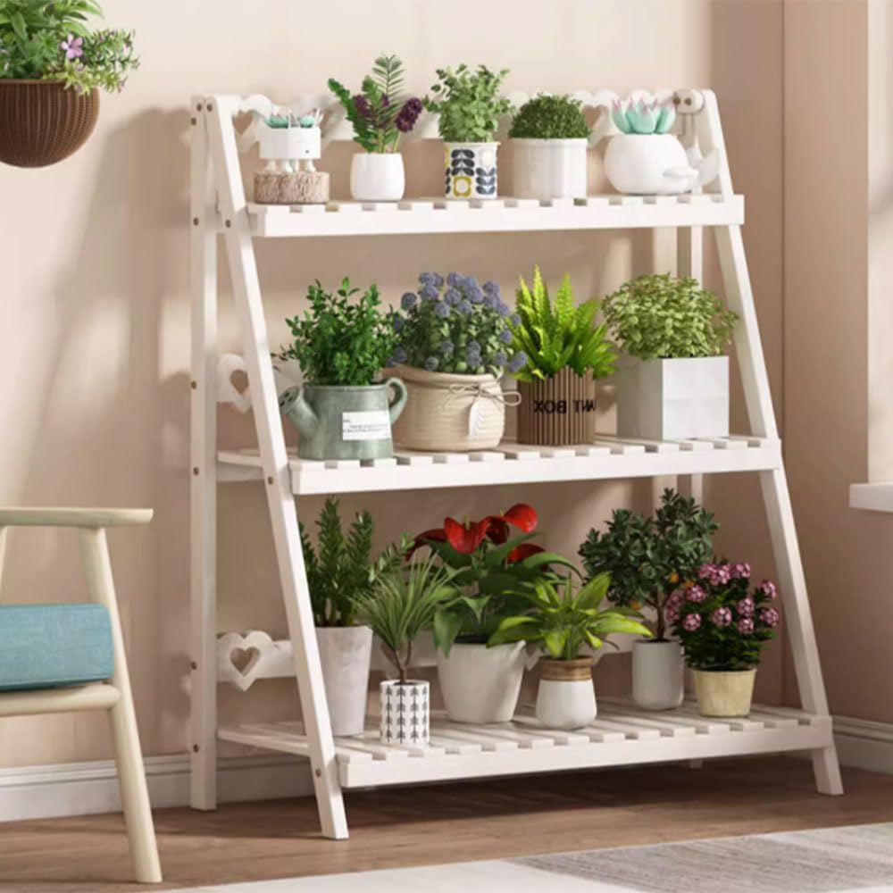 Simple Plant Stand Indoor Outdoor 3 Tier Wood Planter Shelves Foldable ...