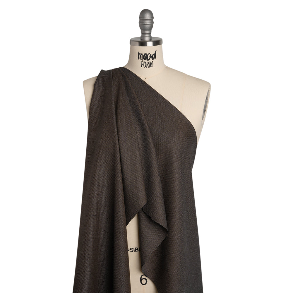 Super 130 Wool Dobby Suiting Made in Italy - Black and Brown Birdseyes - Deadstock - Joann Fabrics