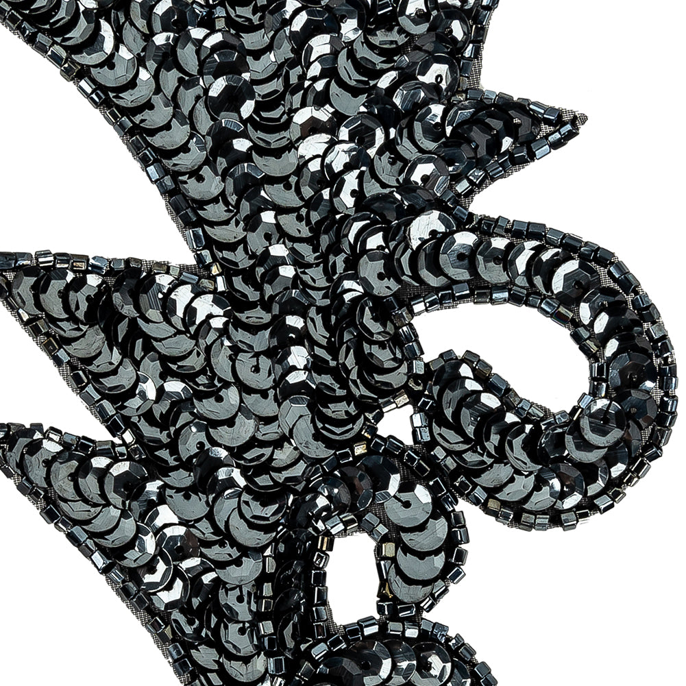 Vintage Gunmetal Sequins and Beaded Foilage Applique - 7.75