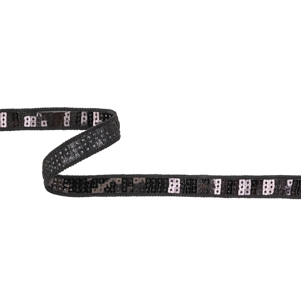 Black Three Row Square Sequins Trim on Tulle Backing - 0.625