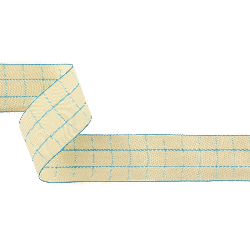 Baltic Sea and Ethereal Green Windowpane Check Woven Ribbon - 1.5