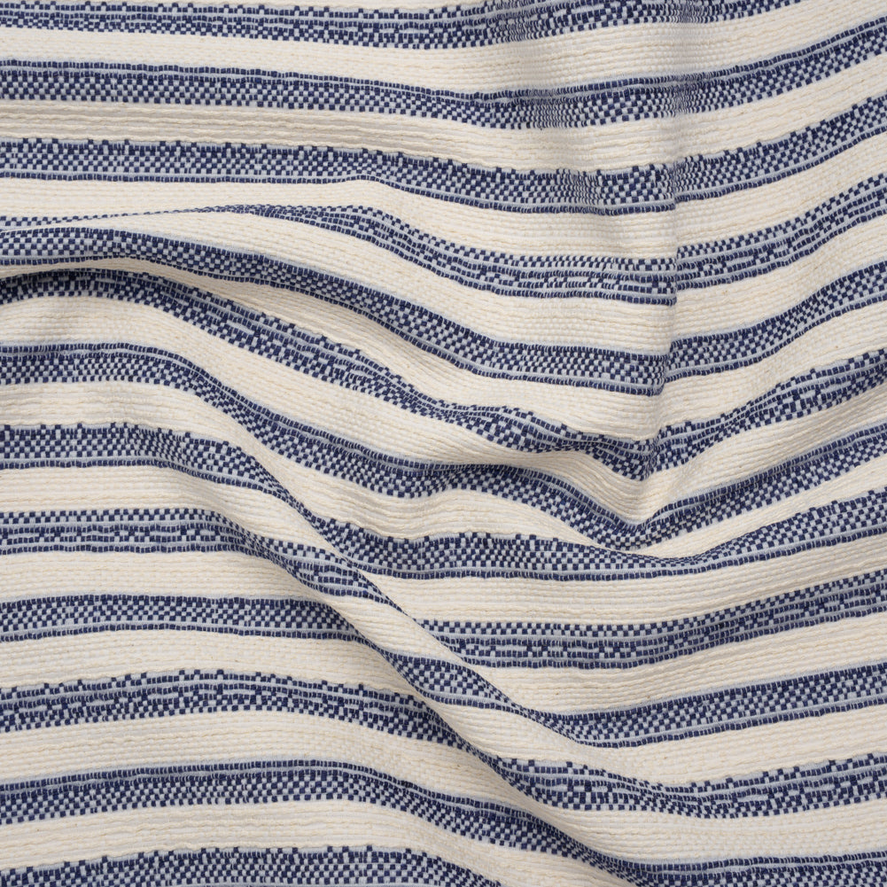 Cotton and Polyester Blend Textured Woven - Navy Blue and Ivory Stripes - Famous Australian Designer Deadstock - Joann Fabrics