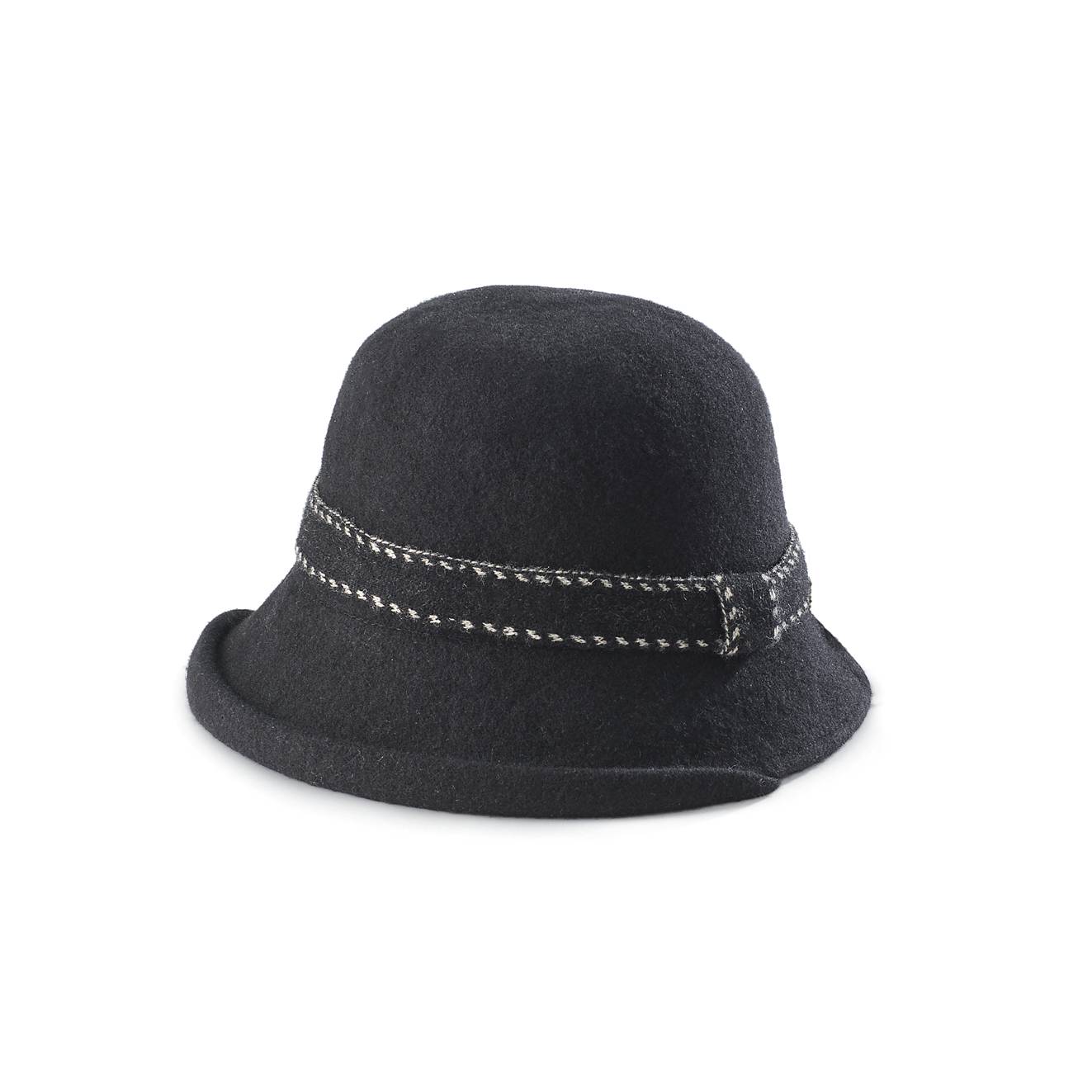 Two-Tone Knit Band Cloche, Soft Wool Blend, Rolled Front Brim - Northstyle Catalog