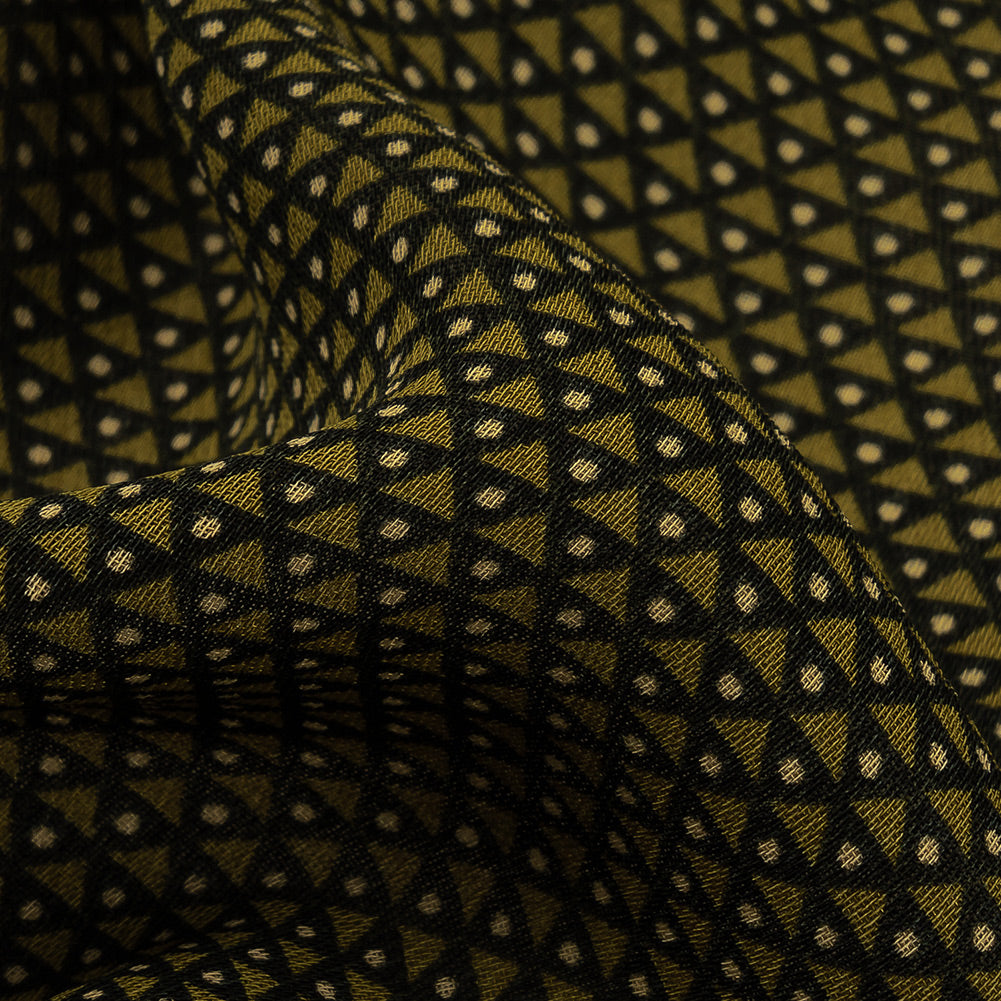 Olive, Navy and Cream Triangles and Dots Polyester Georgette - Joann Fabrics