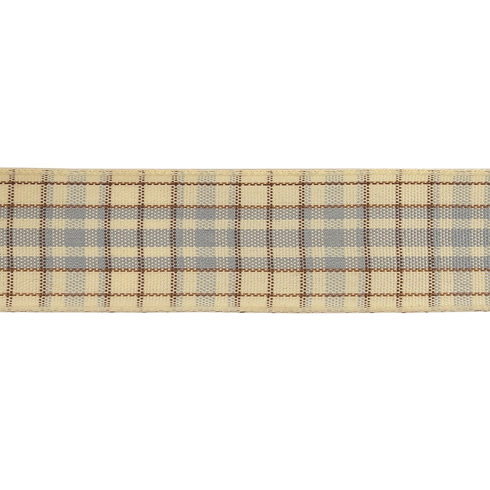 Gray, Brown and Vanilla Ice Plaid Woven Ribbon - 1