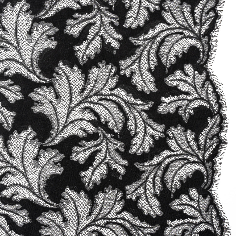 Nylon and Rayon Raschel Lace Panel with Finished Edges - Black Floating Leaves - Joann Fabrics