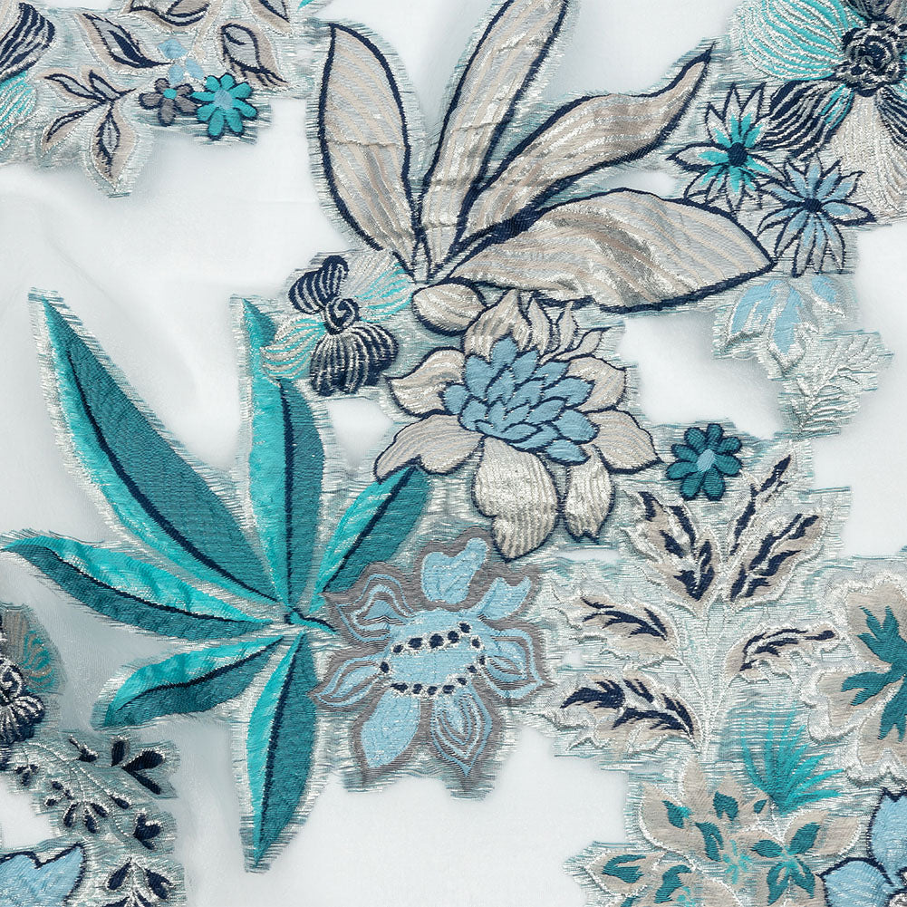 Metallic Silver, Blue and Beige Floral Luxury Burnout Brocade - Joann Fabrics