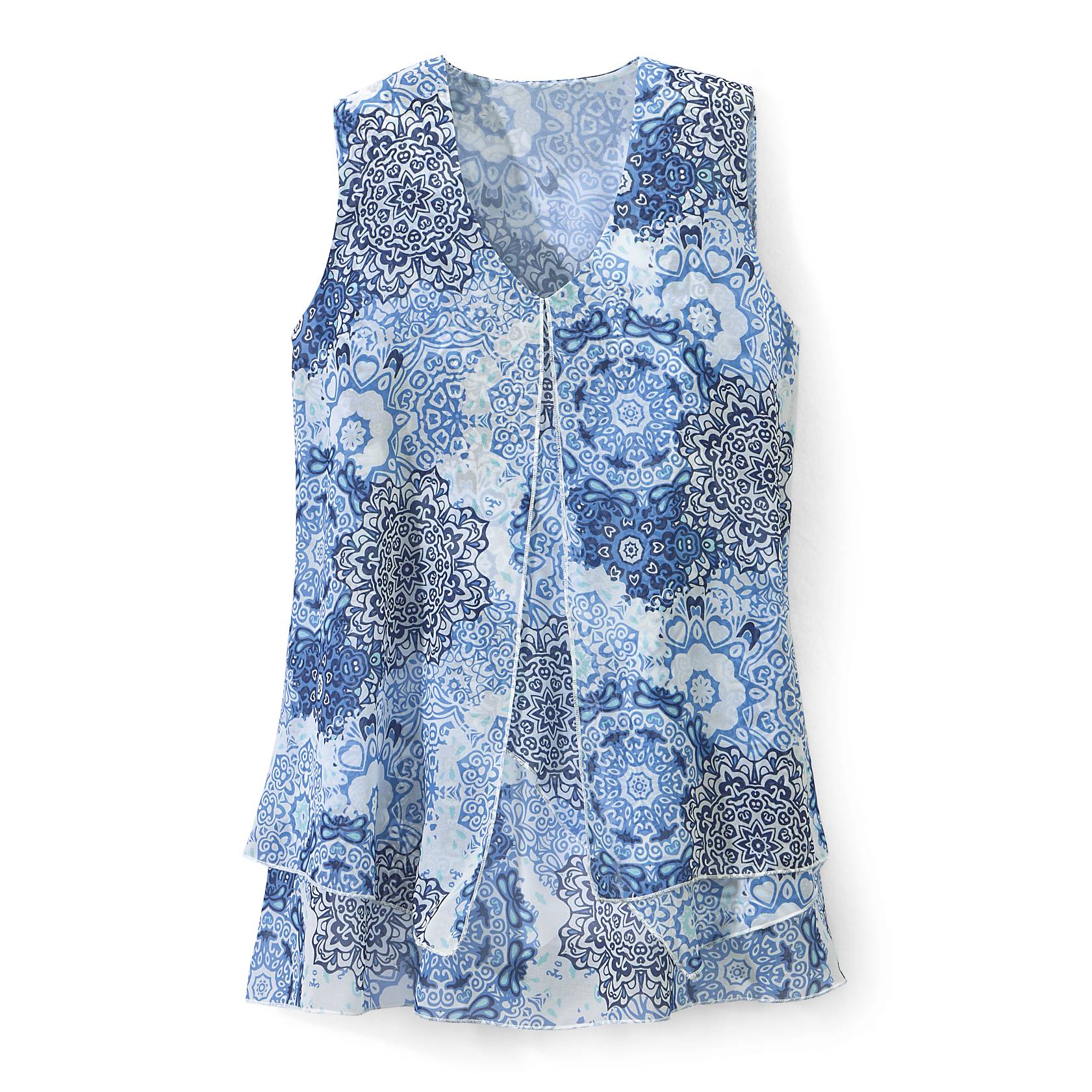 Mandala Tiered Sleeveless Tunic, Georgette, Flyaway Front - Northstyle Catalog