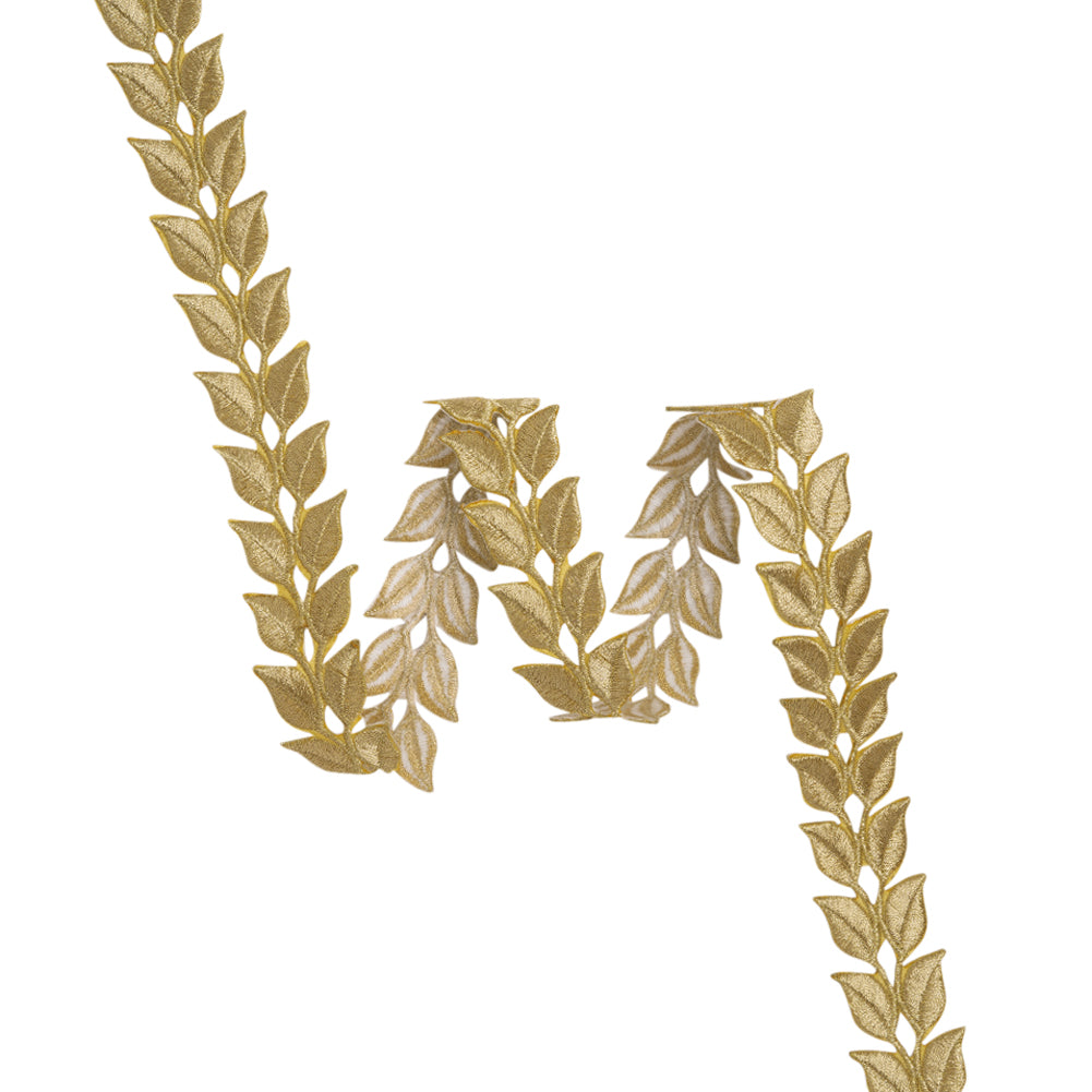 Yaya Han Iron-On Metallic Embroidered Trim - Gold Roman Leaves, 1.25