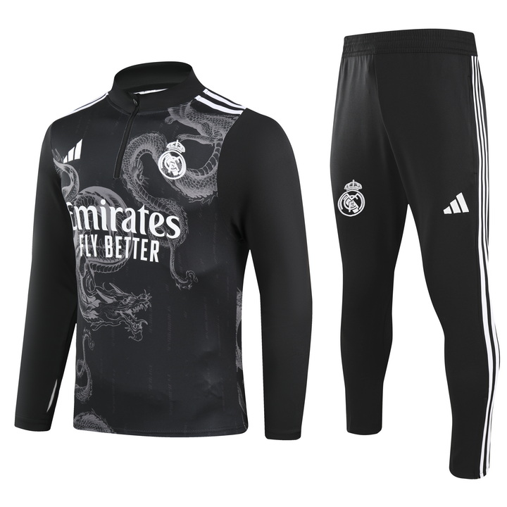 2024/2025 Real Madrid Royal Black Special Edition Half-Pull Training Suit Football Shirt 1:1 Thai Quality Set