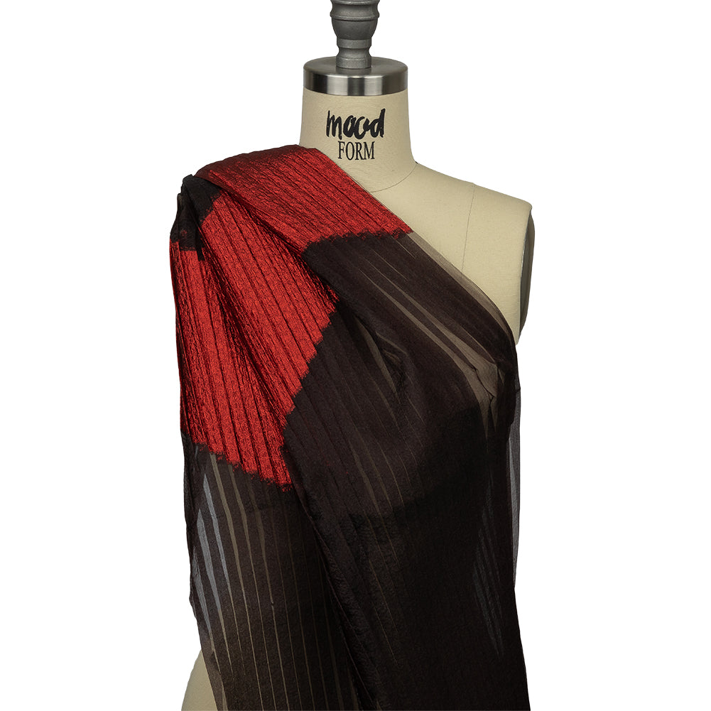 Metallic Savvy Red and Black Waves Pleated Luxury Burnout Brocade - Joann Fabrics