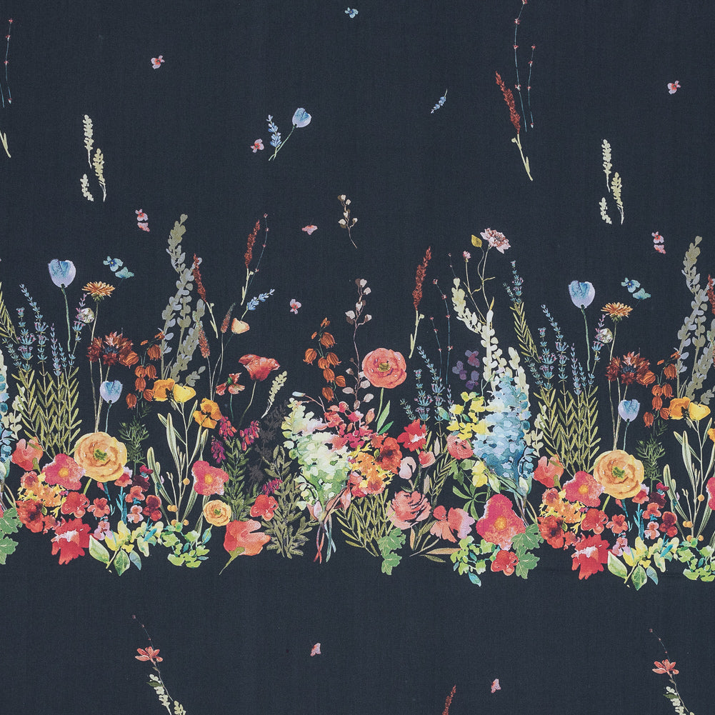 Cotton Poplin Panel - Midnight Blue Floral Band - Promenade au Pavot Print - Mood Exclusive Jacques Collection - Joann Fabrics