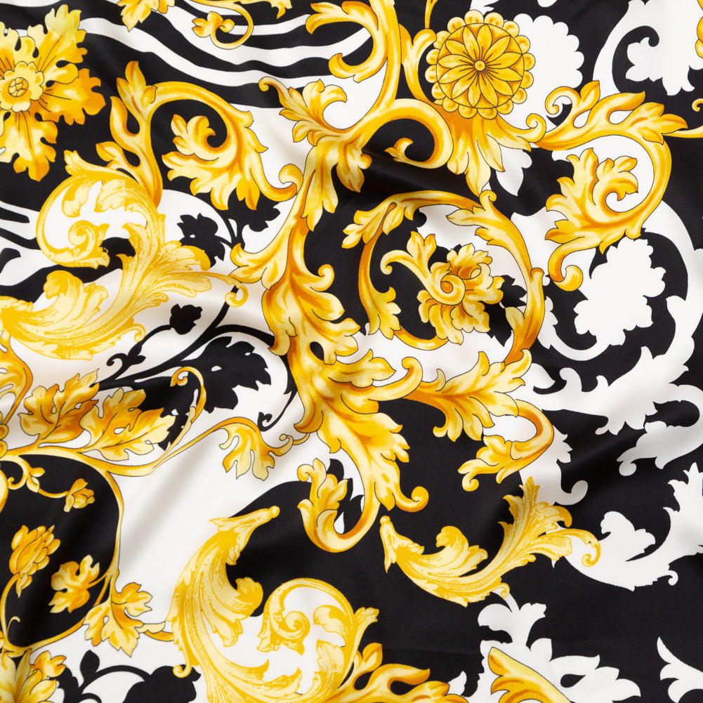Mood Exclusive Italian Black, White and Gold Ornate Zebra Digitally Printed Silk Charmeuse - Joann Fabrics