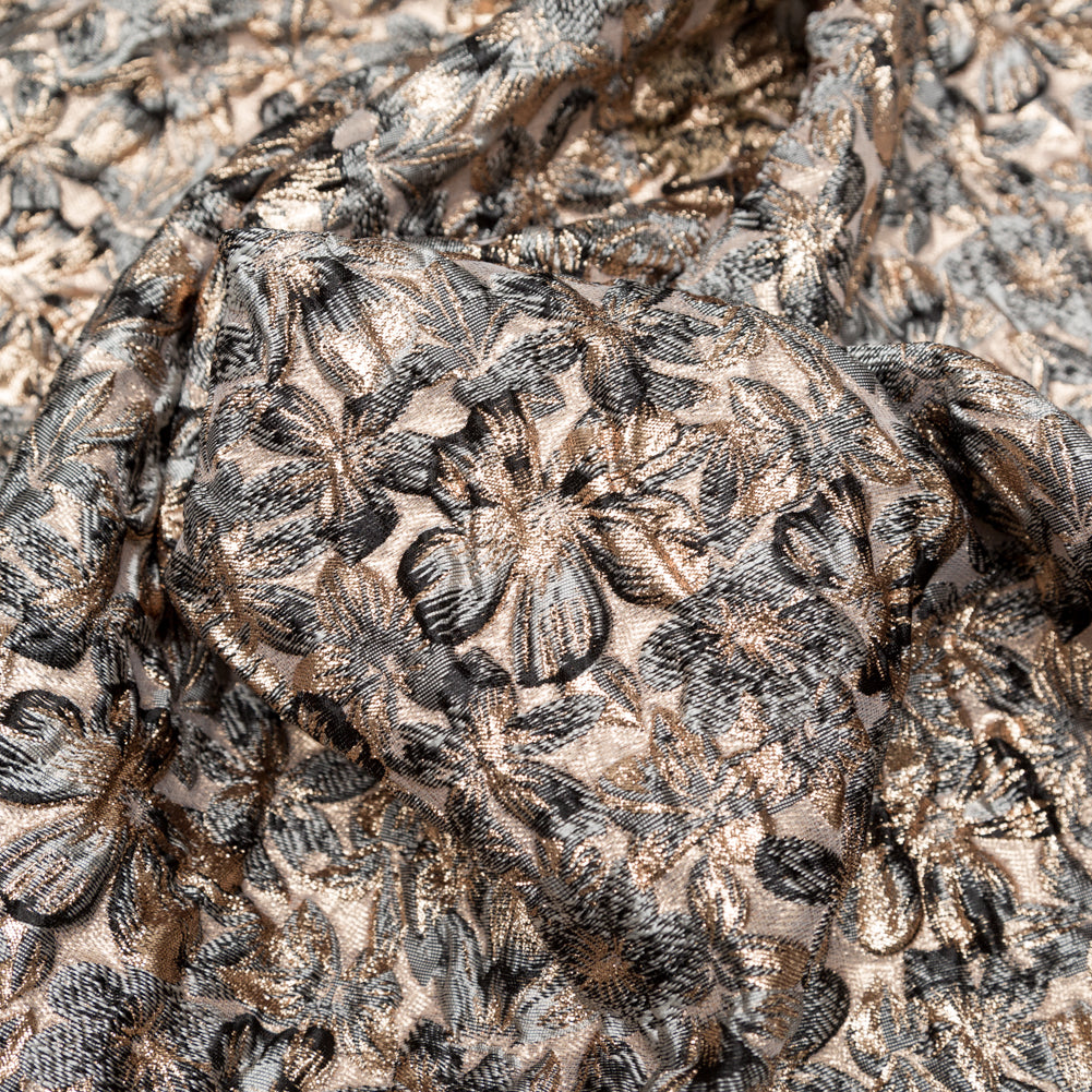 Metallic Antique Bronze, Portabella, Flint Gray and Black Floral Luxury Brocade - Joann Fabrics