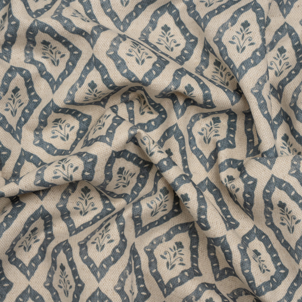 Brushed Cotton and Linen Canvas Print - Indigo Framed Floral - British Imported - Joann Fabrics