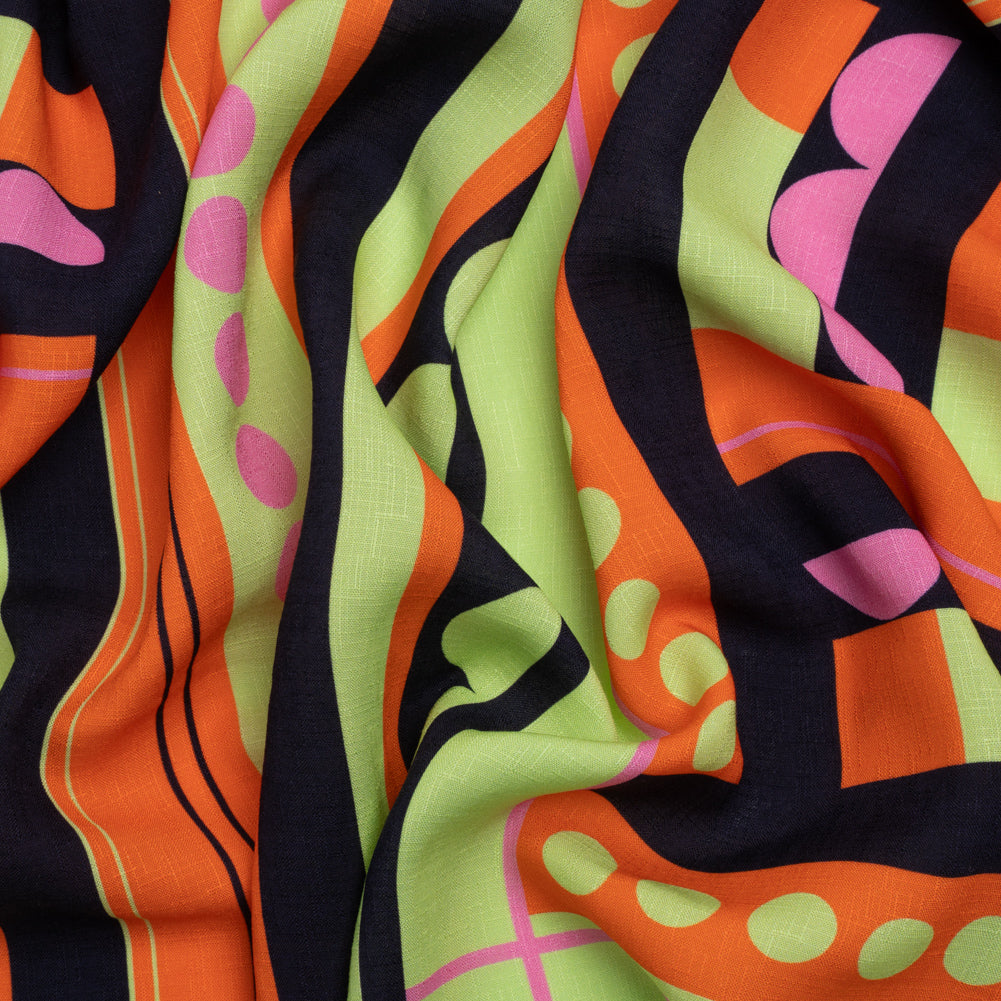 Slubbed Viscose Woven Panel - Orange, Lime Green and Pink Abstract Geometric - Mood Exclusive Abstract Thoughts - Joann Fabrics