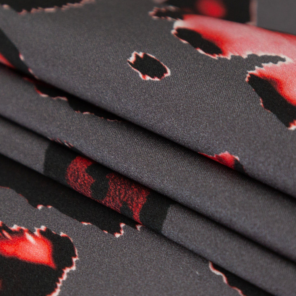 Mood Exclusive Italian Gray and Red Abstract Digitally Printed Silk Charmeuse - Joann Fabrics