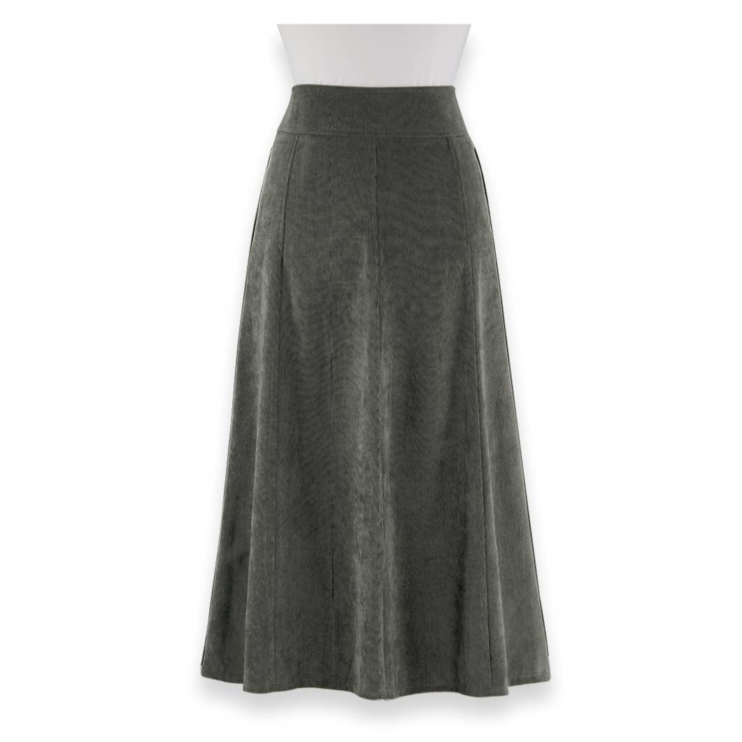 Silky Stretch Corduroy Boot Skirt, Side Zipper, Wide Waistband - Northstyle Catalog