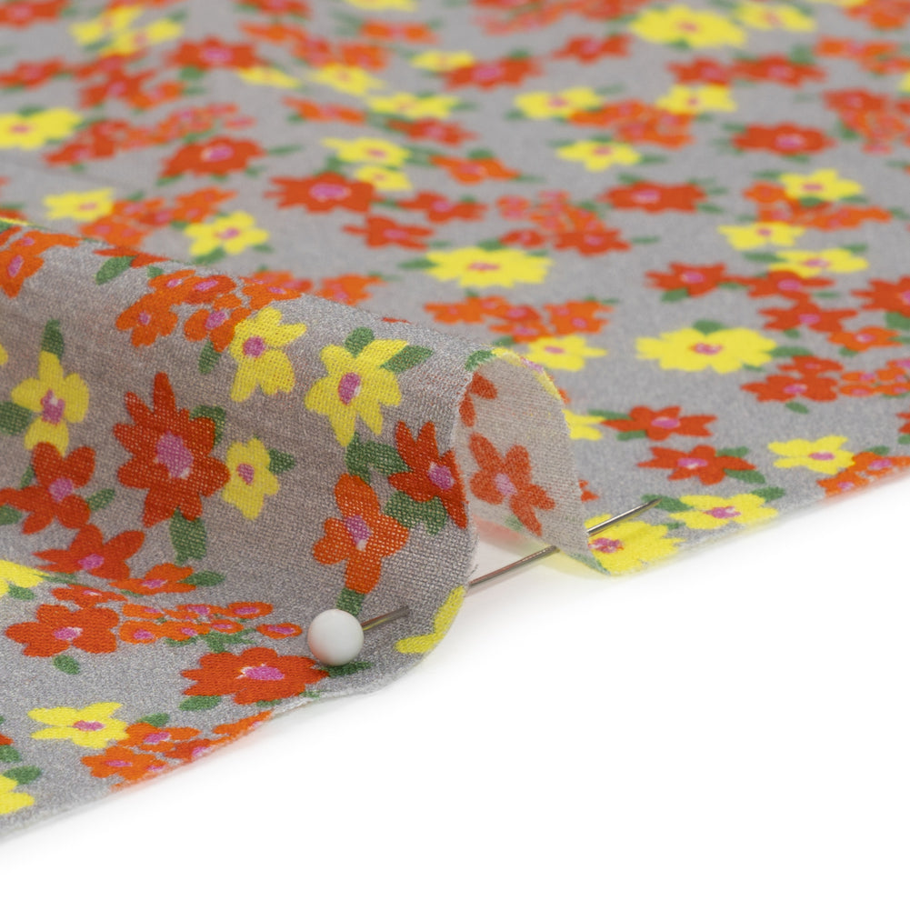 Crinkled Cotton Gauzy Woven Print - Red, Yellow and Gray Floral - Mood Exclusive Little Lillies - Joann Fabrics
