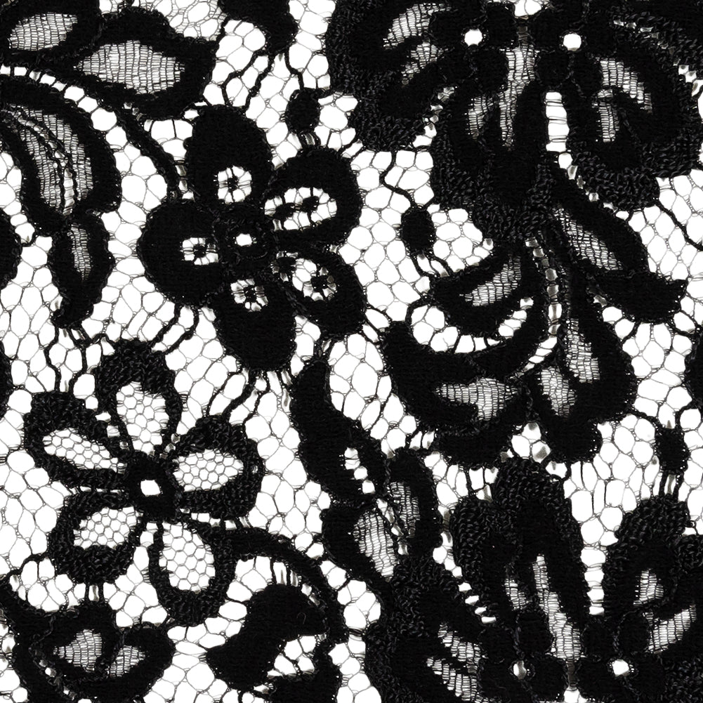 Black Floral Scalloped Lace Trim with Eyelash Fringe - 9.5