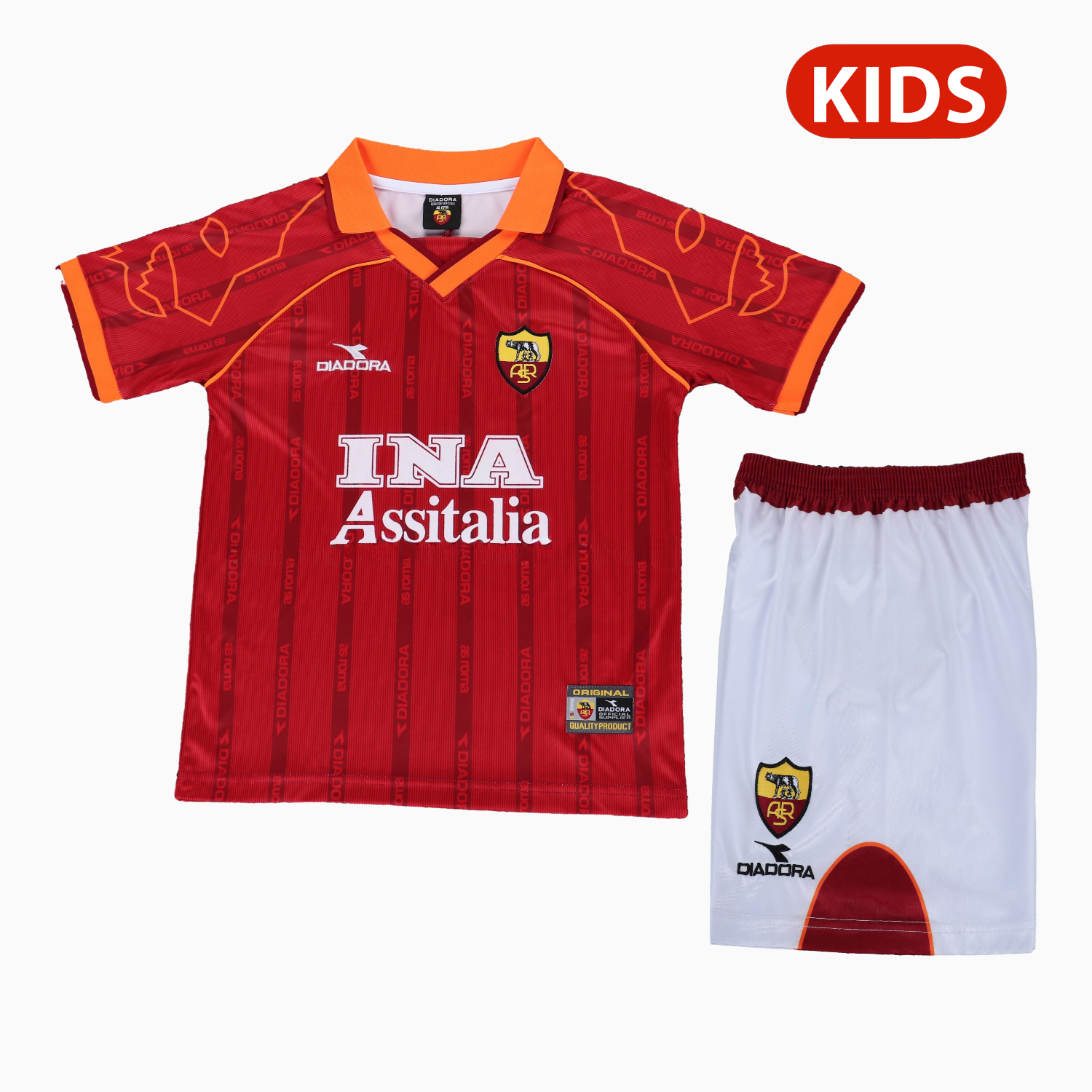 Retro Roma 1999-00 Home Kids Kit - UnitedFutballJersey