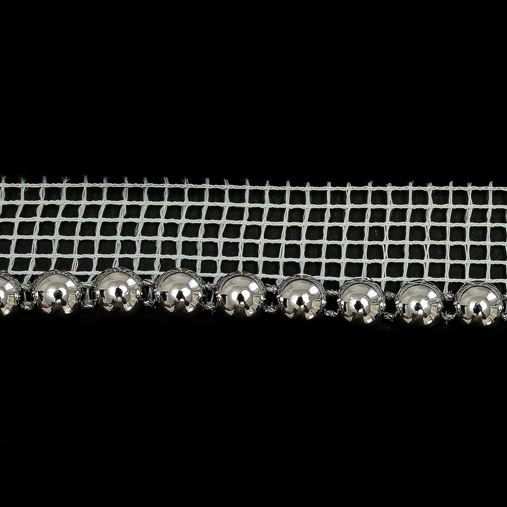 Vintage Silver Circular Beaded Trimming with White Mesh Lip - 0.5