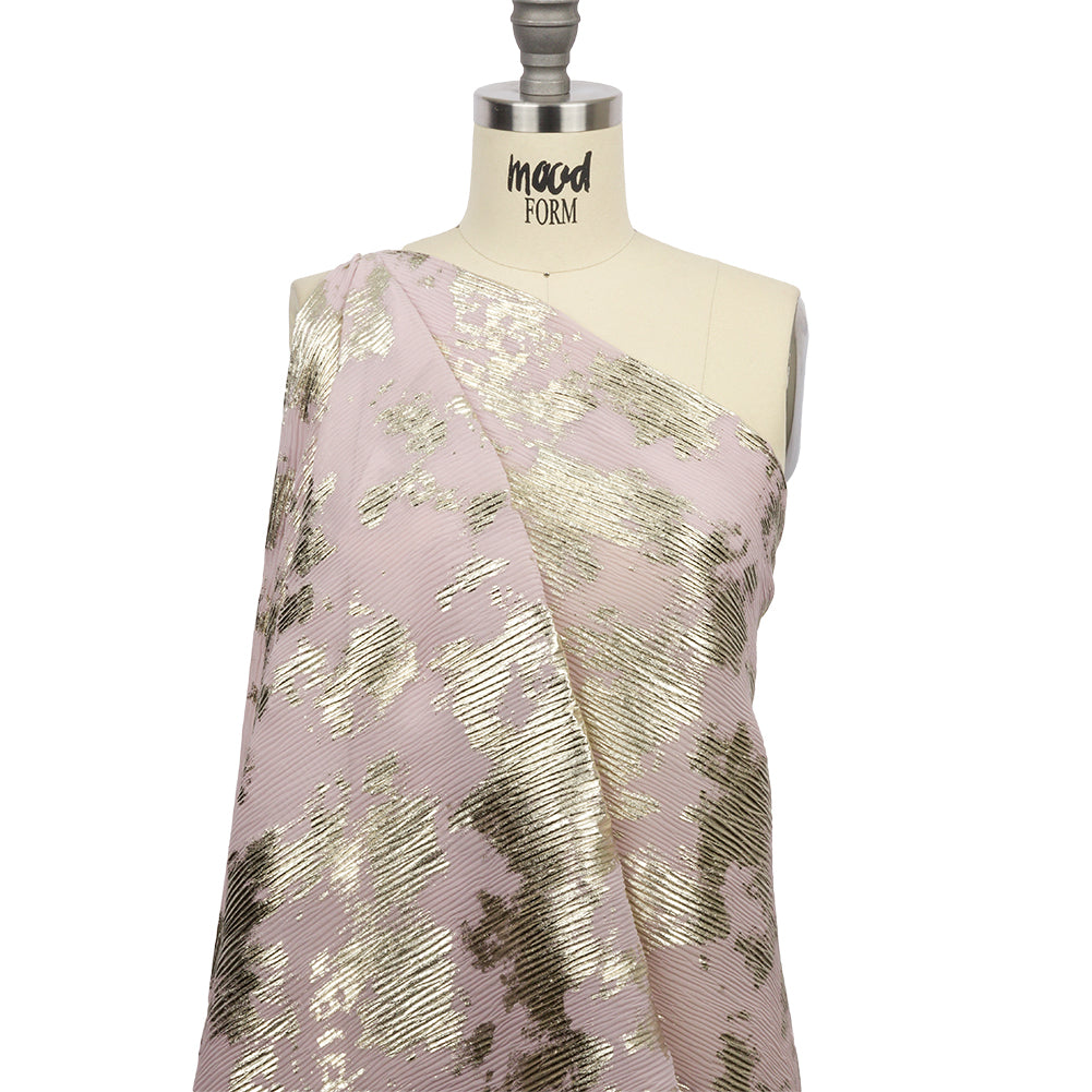 Polyester Chiffon Plisse with Abstract Gold Foiling - Light Pink - Aralia Collection - Joann Fabrics