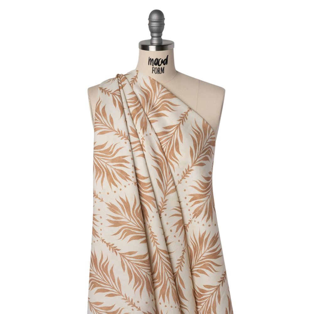 Linen and Rayon Woven - Beige and Cream Palm Leave Lines - Mood Exclusive Palm Parade Print - Joann Fabrics
