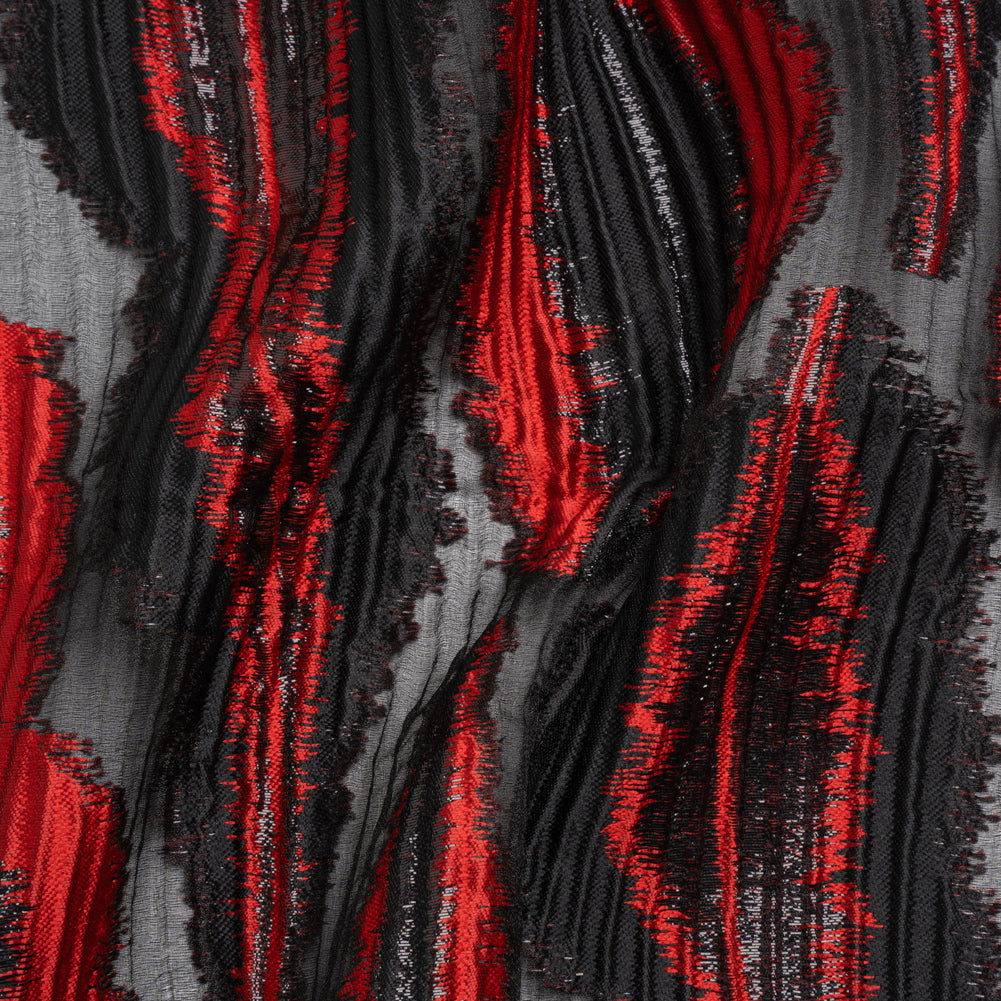 Metallic Black and Red Abstract Islands Ribbed Burnout Luxury Brocade - Joann Fabrics