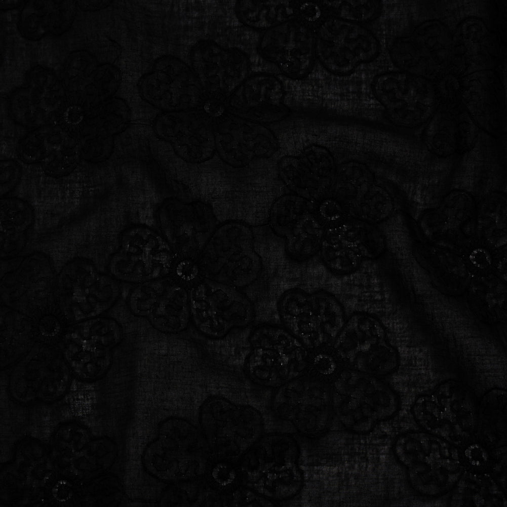Embroidered Eyelet Cotton Voile - Black Big Tossed Flowers - Naomi Collection - Joann Fabrics