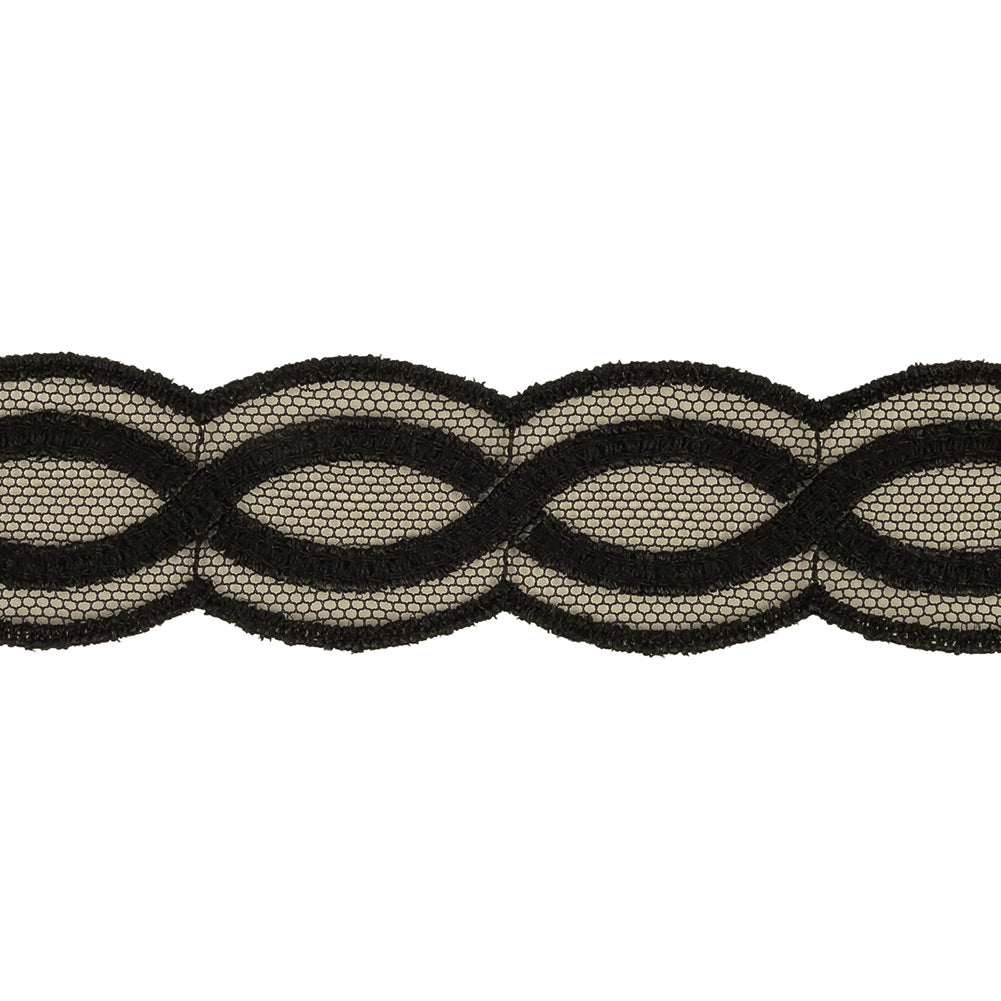 Caviar Twists Embroidered Lace Trim on Mesh - 1