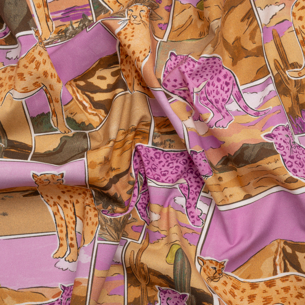 Stretch Cotton Poplin Print - Purple and Orange Big Cats Landscape Patchwork - Mood Exclusive The Meow-ve Desert - Joann Fabrics