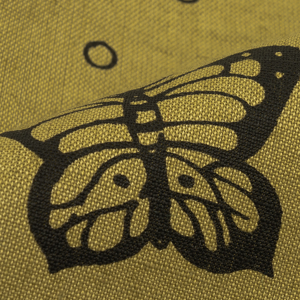 Khaki and Black Butterfly Printed Linen Woven - Joann Fabrics