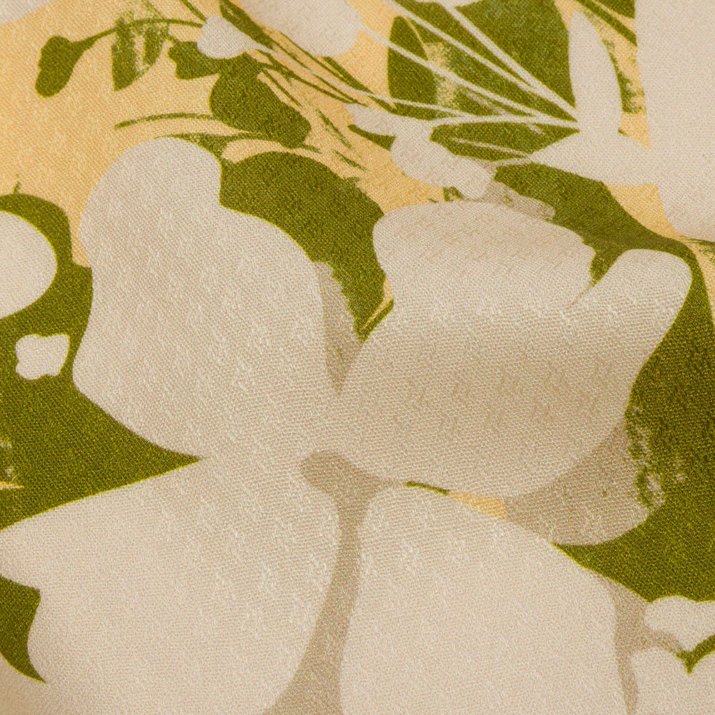 Sustainable Viscose Floral Jacquard Print - Beige, Green and Yellow Floral Silhouettes - Mood Exclusive Wild Disguise - Joann Fabrics