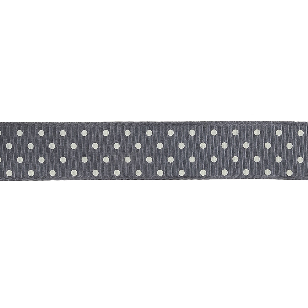 Steel Gray and White Polka Dots Grosgrain Ribbon - 0.625