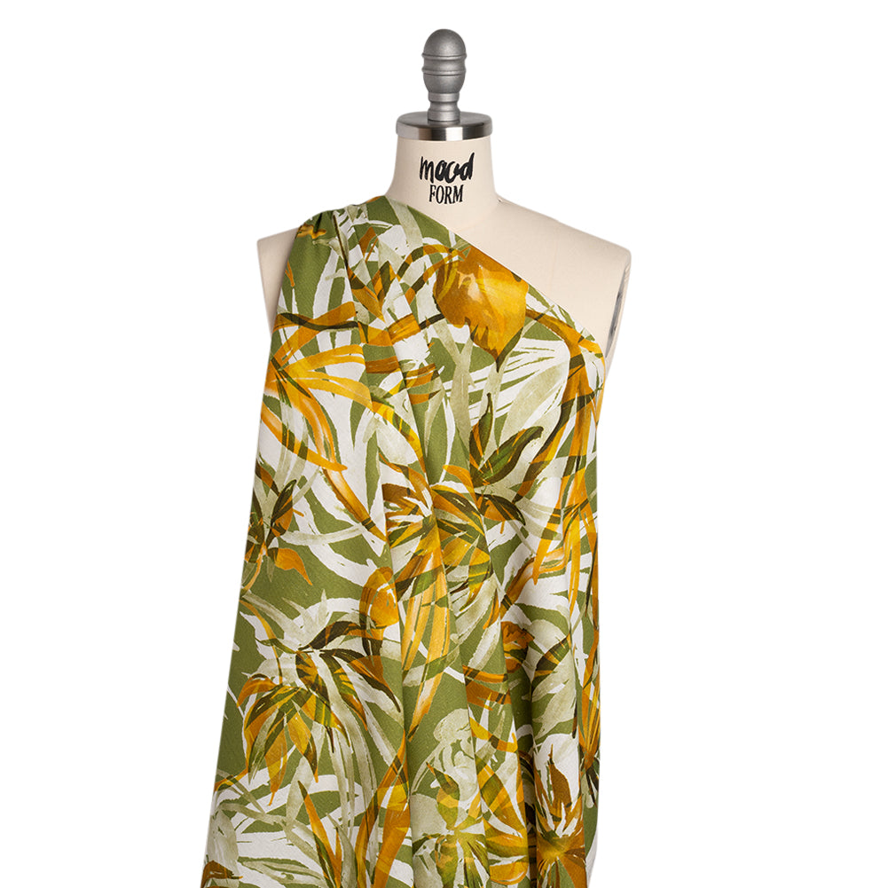 Linen and Rayon Woven - Grass Green and Yellow Overlapping Leaves - Mood Exclusive Vine Vista Print - Joann Fabrics