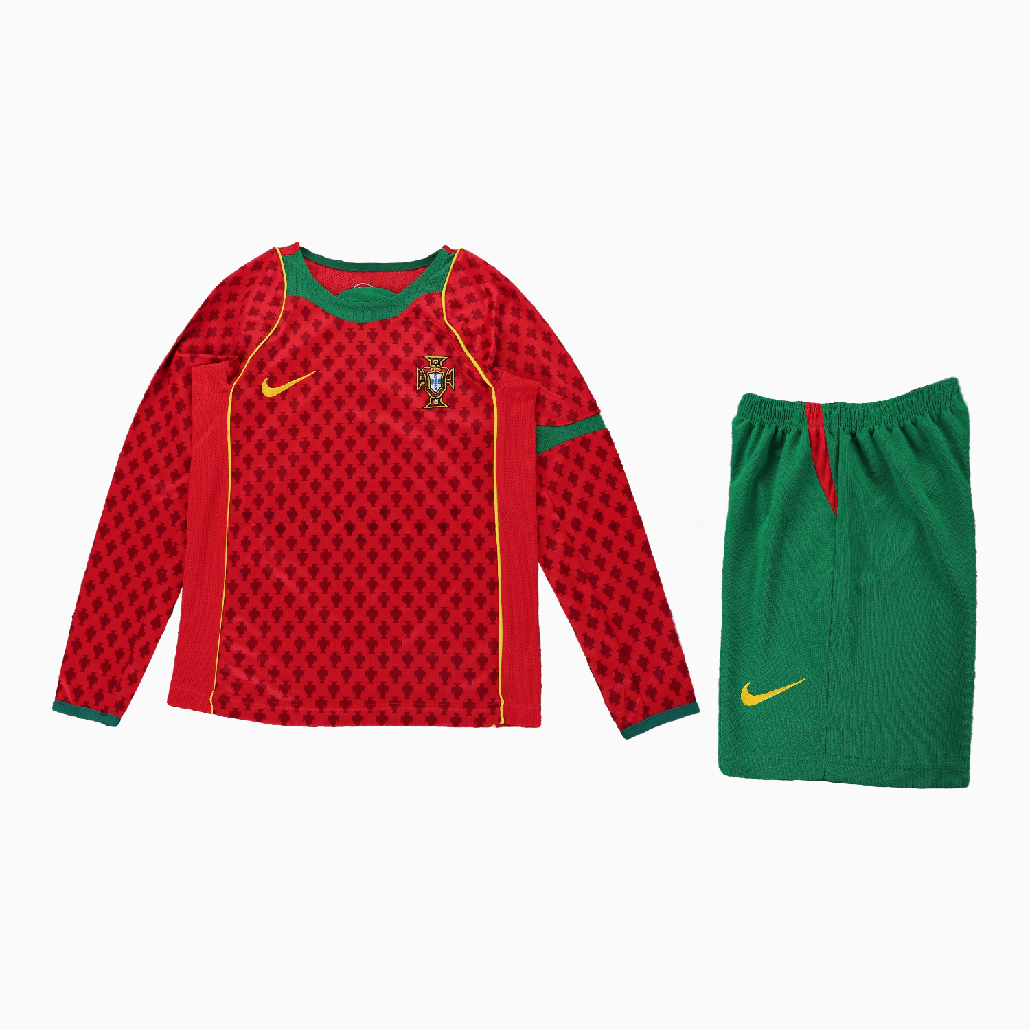 Retro Portugal 2004 Home Long Sleeves Kids Kit - UnitedFutballJersey