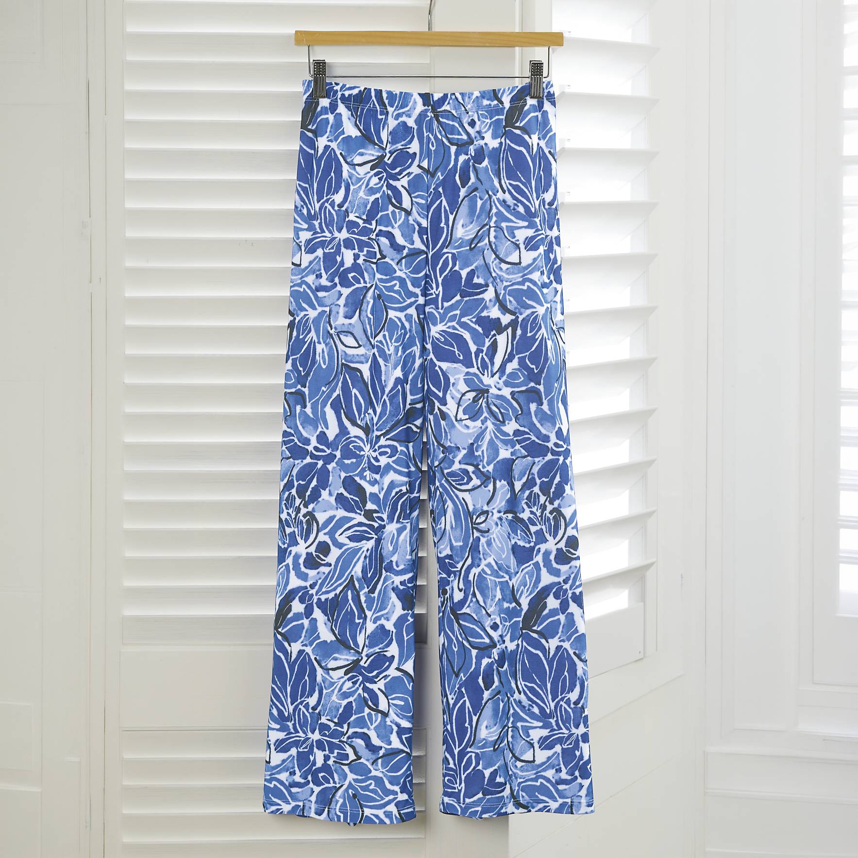 Abstract Floral Crop Pants, Flowy Silky Knit - Northstyle Catalog
