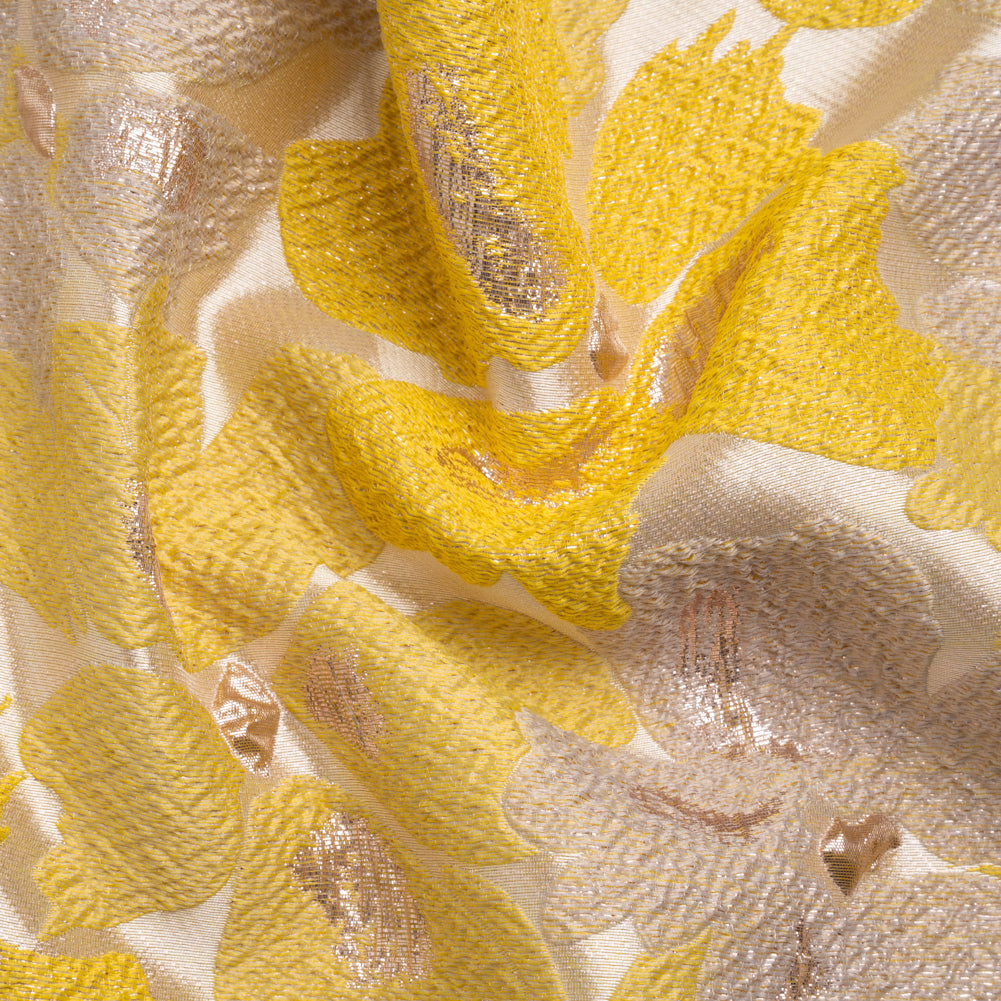 Metallic Gold, Yellow and Cream Floating Blossoms Luxury Brocade - Joann Fabrics