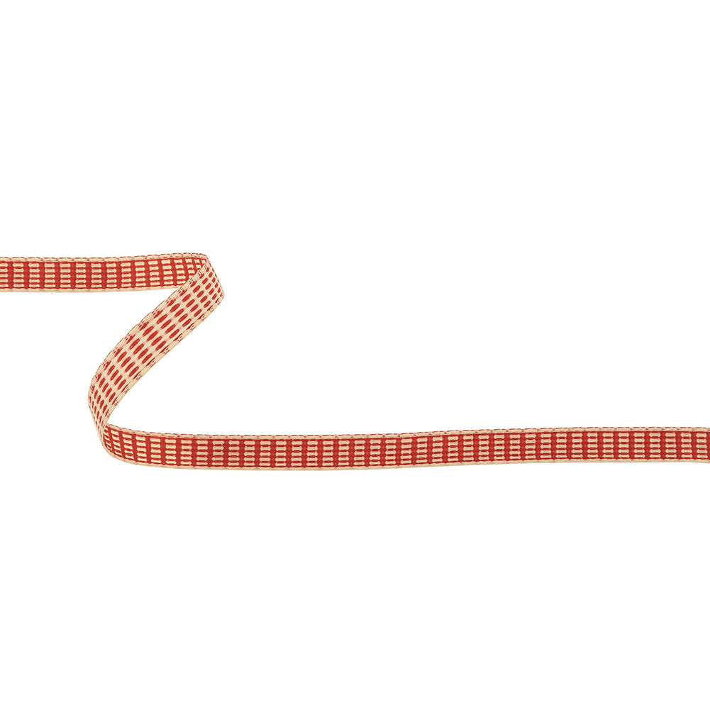 Red and White Rectangles Jacquard Ribbon - 0.375