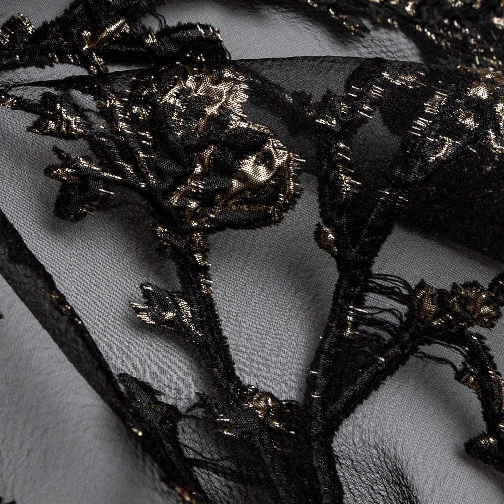 Black and Metallic Gold Luxury Floral Burnout Brocade - Joann Fabrics