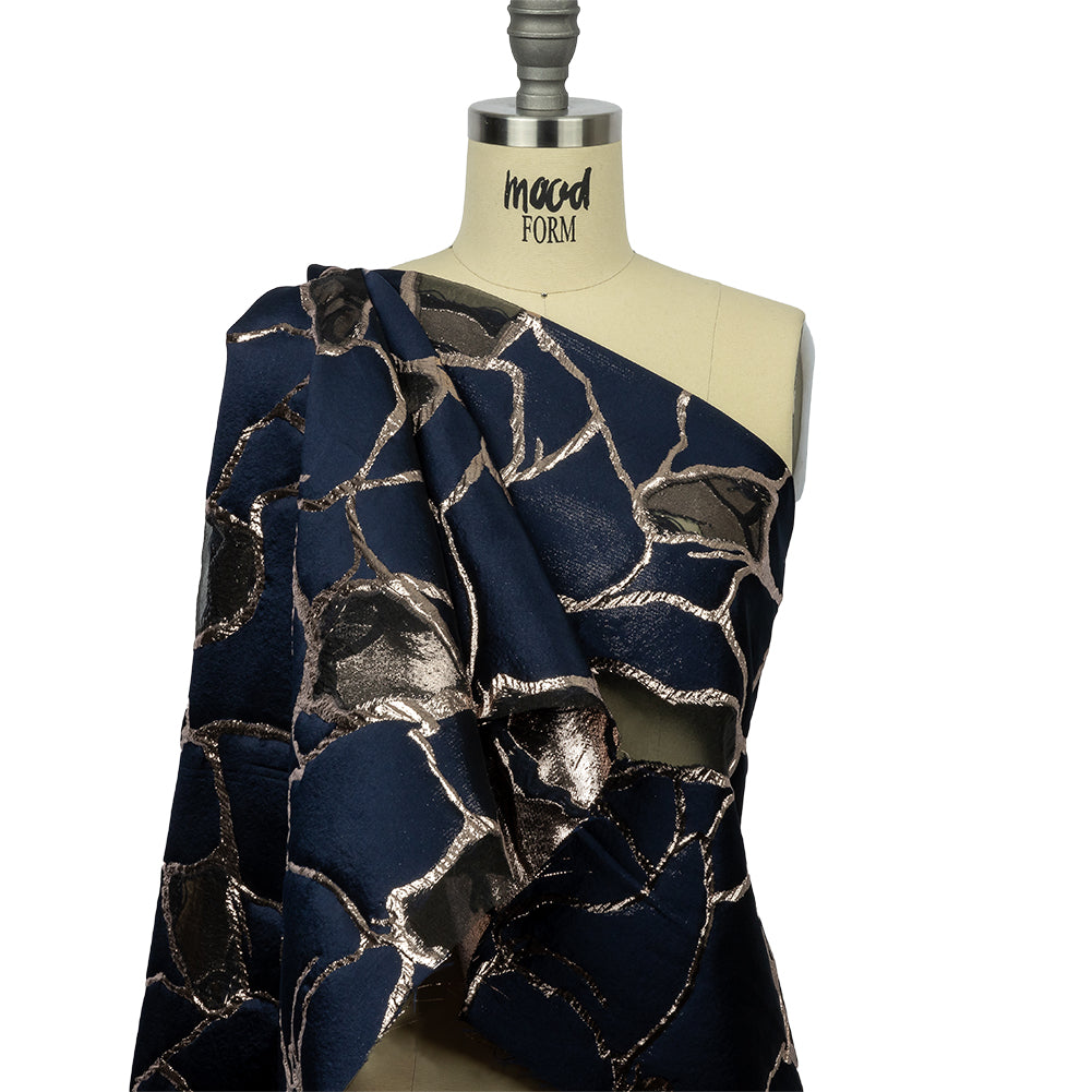 Metallic Rose Gold and Navy Abstract Luxury Burnout Brocade - Joann Fabrics