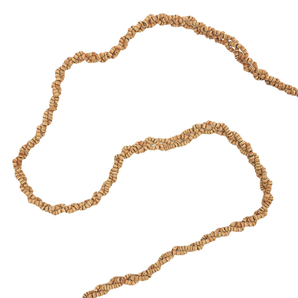 Vintage Natural Wood Beaded Braided Belt with Tassels - 57
