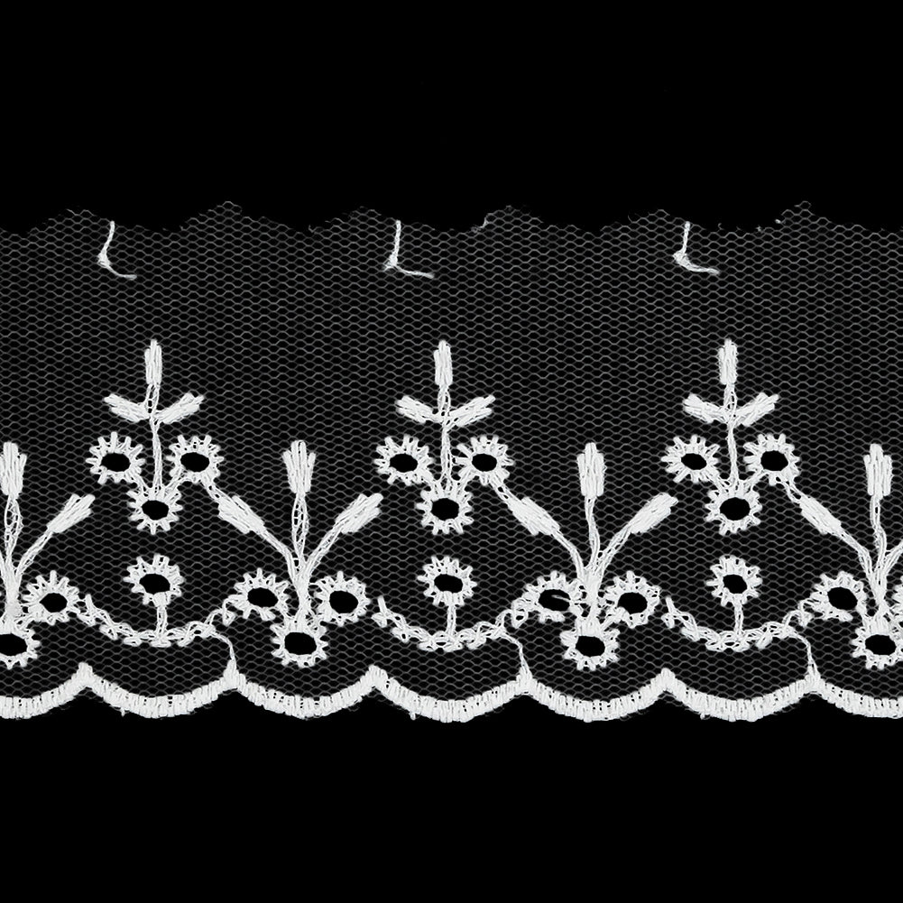 White Embroidered Eyelet Lace Trim - 1.75