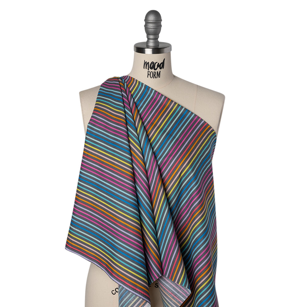 Printed Quilting Cotton by Ghazal Razavi for FIGO Studio - Gray and Rainbow Stripes - Dewfall Collection - Joann Fabrics