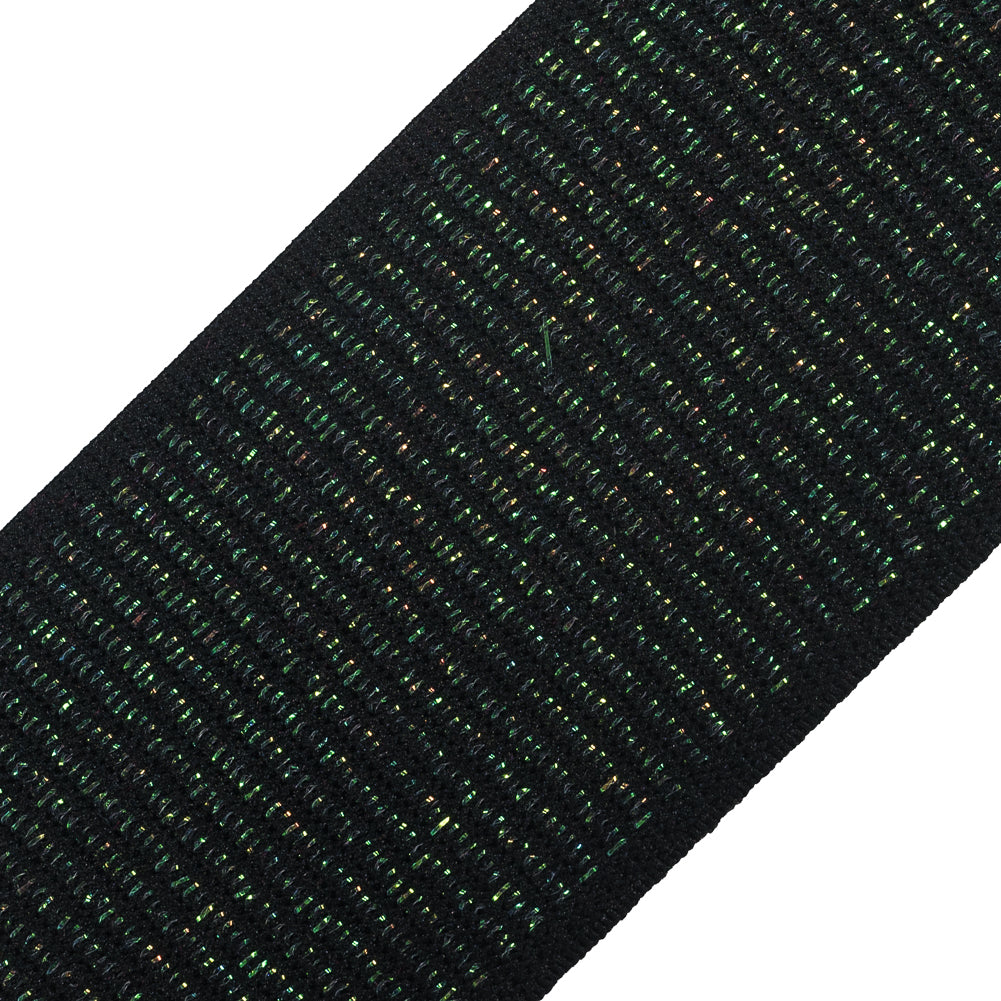 Italian Black and Metallic Green Elastic Trim - 2.75